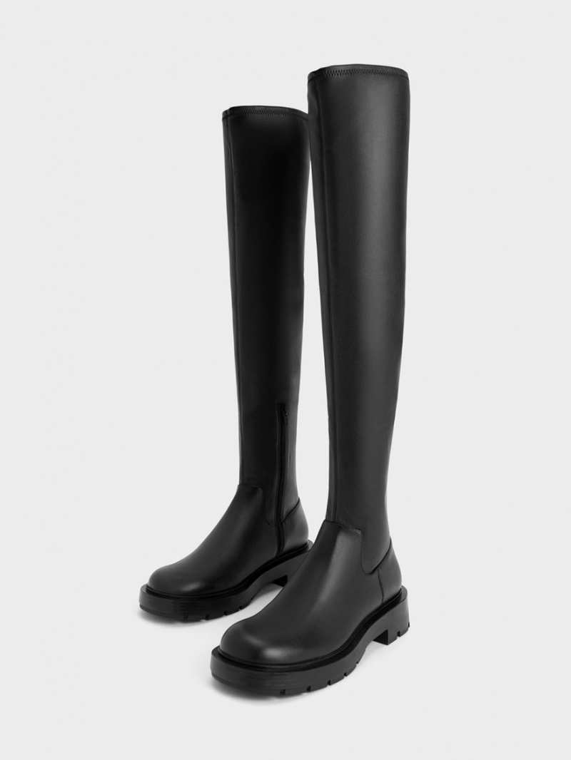 Charles & Keith Zip-Up Thigh Høye Støvletter Svarte | QBNKY8794