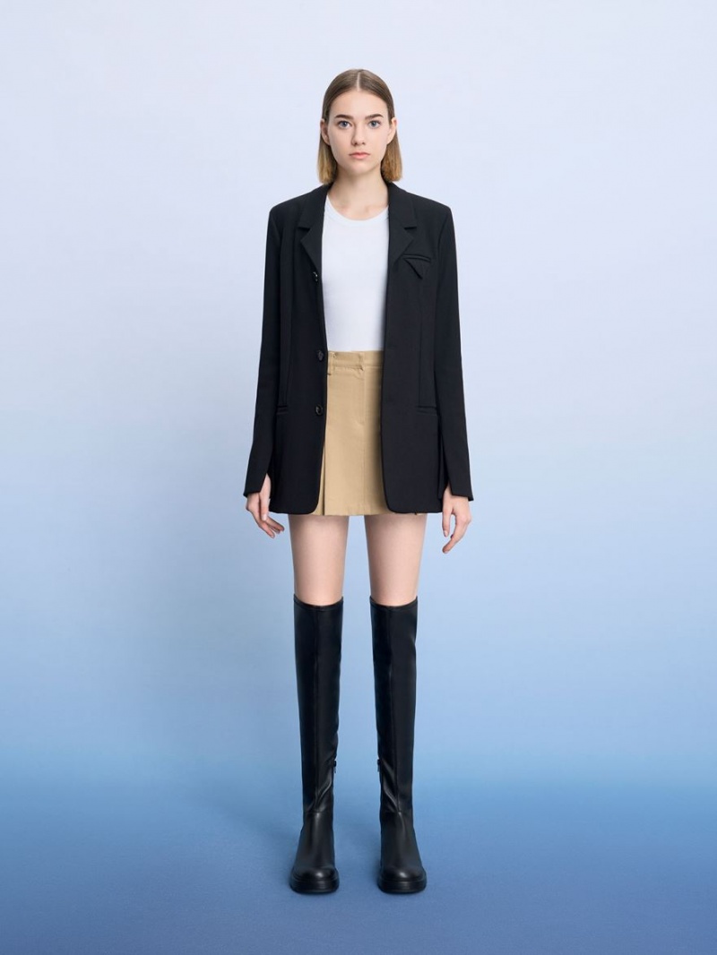 Charles & Keith Zip-Up Thigh Høye Støvletter Svarte | QBNKY8794