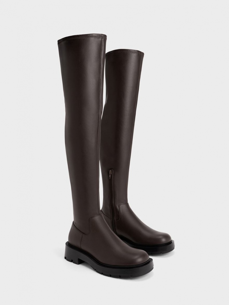 Charles & Keith Zip-Up Thigh Høye Støvletter Mørke Brune | TWUYM0349