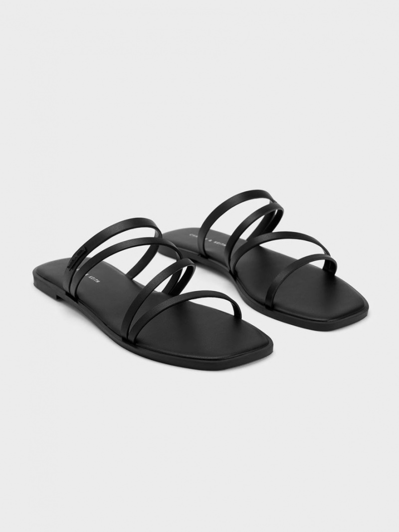 Charles & Keith lliana Strappy Slidesandaler Svarte | JEQLK6823