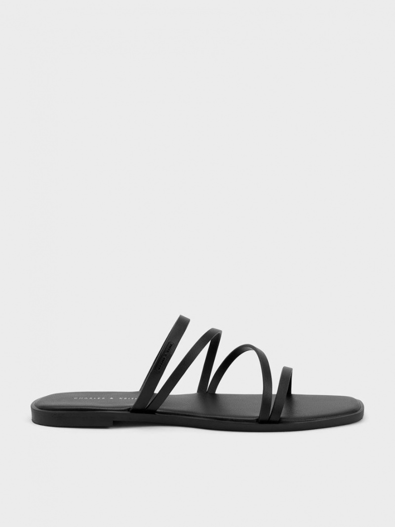 Charles & Keith lliana Strappy Slidesandaler Svarte | JEQLK6823